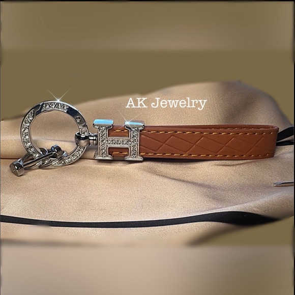 💎 KEYCHAIN H Keyring Silver and Luxury Brown Leather Screw Driver Style - Picture 1 of 8